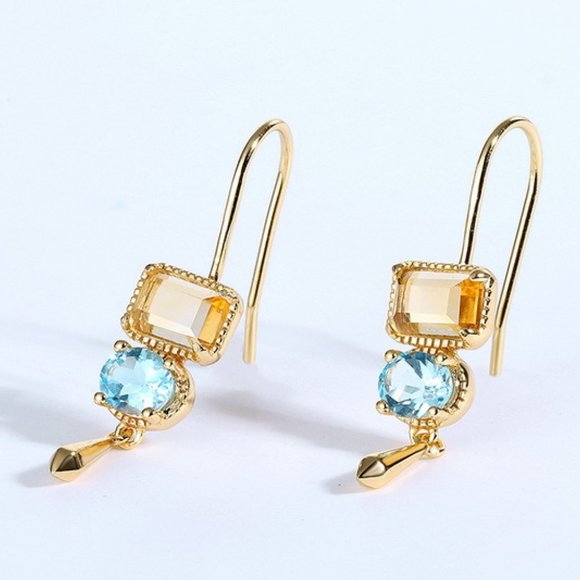 Citrine and Topaz Contrast Earrings For Women - Picture 2 of 5